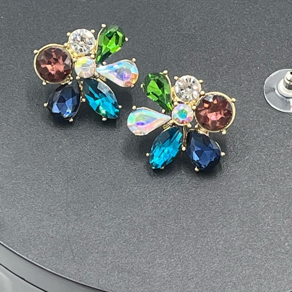 Betsey Johnson Multicolor Rhinestone Cluster Button Stud Statement‎ Earrings